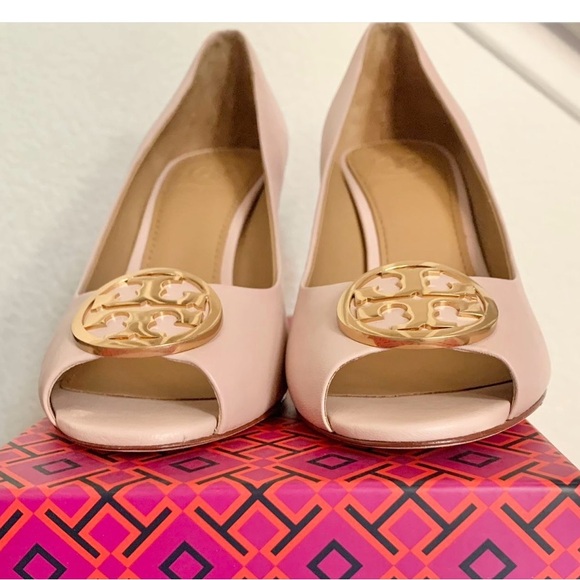 Tory Burch Pink Wedge Peep-Toe Shoes - Picture 4 of 8